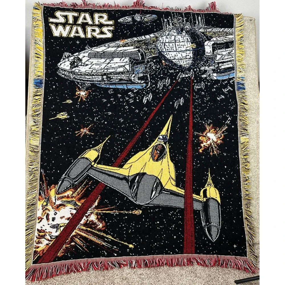 Star Wars Naboo Starfighter Woven Tapestry Throw Blanket Northwest Co Vintage